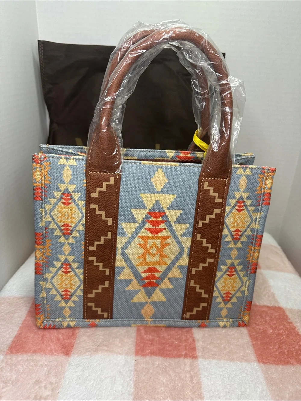 Wrangler Aztec Mini Tote in Blue, Tan and Brown
